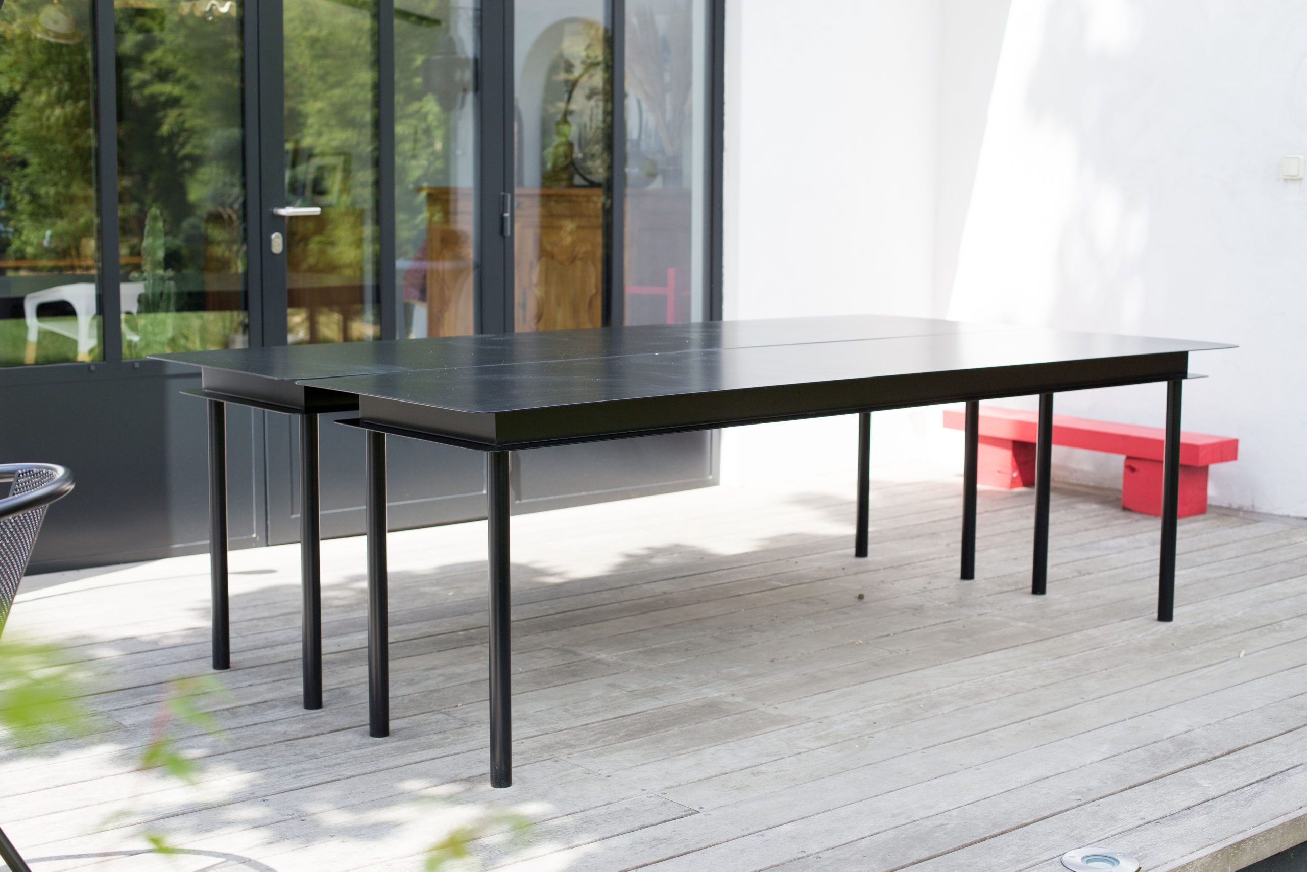 Table haute double en acier sur-mesure