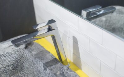 Meuble vasque acier jaune et pierre